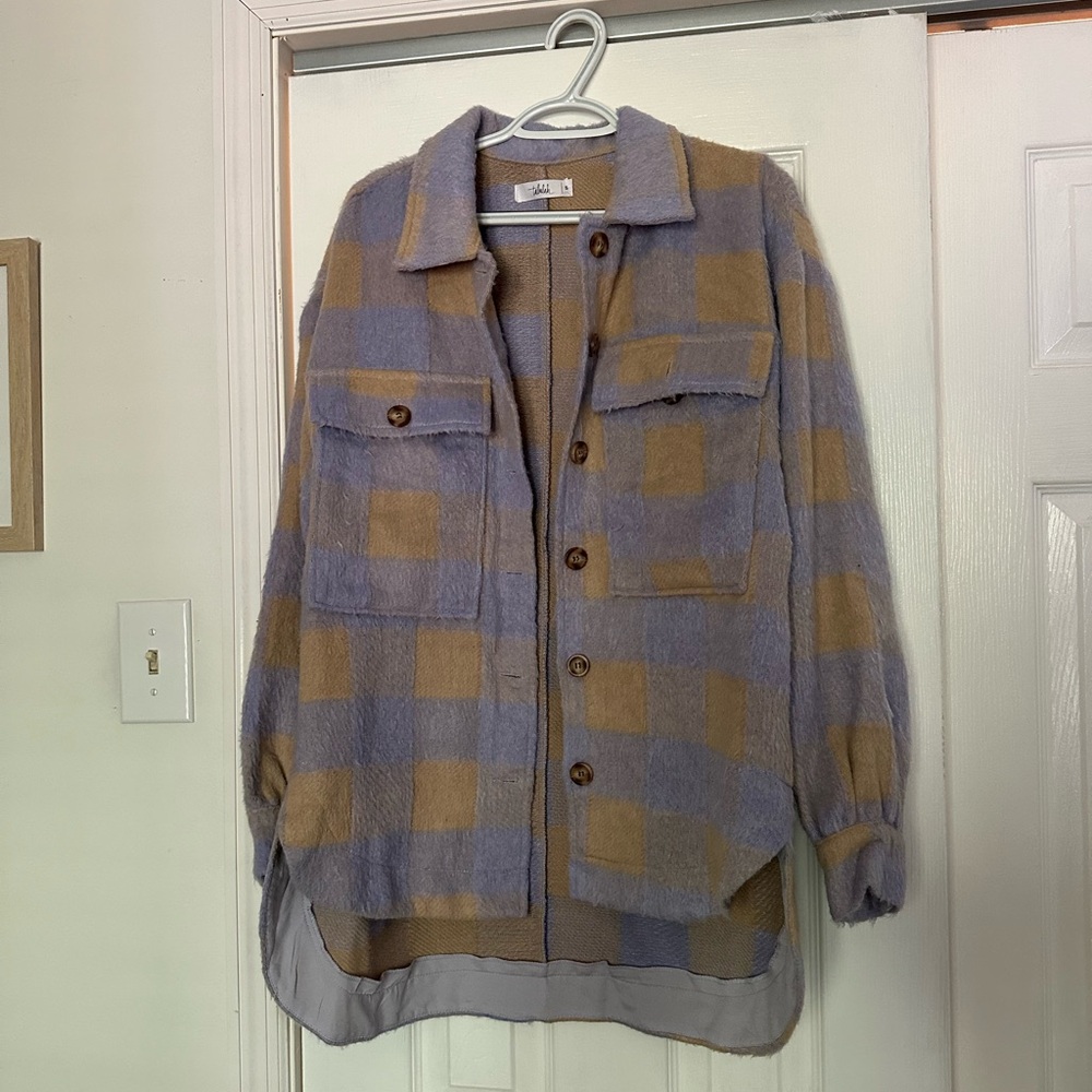 Purple/Beige Plaid Oversized Shirt Jacket size Small